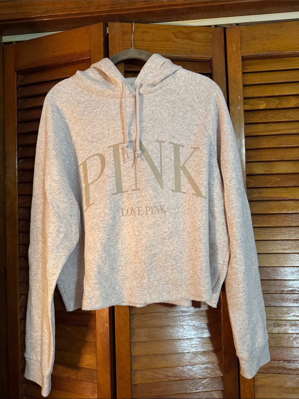 PINK Victoria's Secret Light Heather Gray Cropped Hoodie with Logo